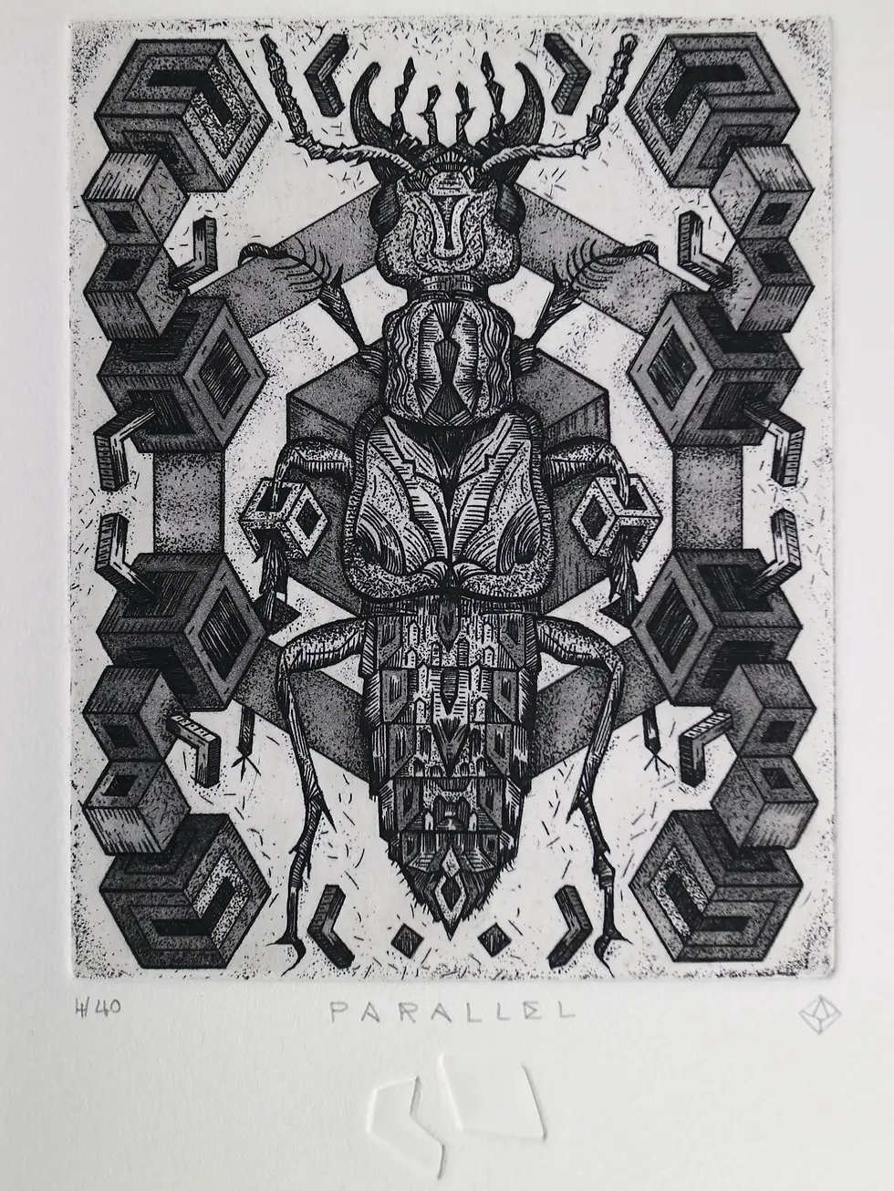 Thumbnail: Parallel. Copperplate Aquatint Etching. Limited Edition Original Intaglio Print by Dionne Marshall of Punctured Artefact.