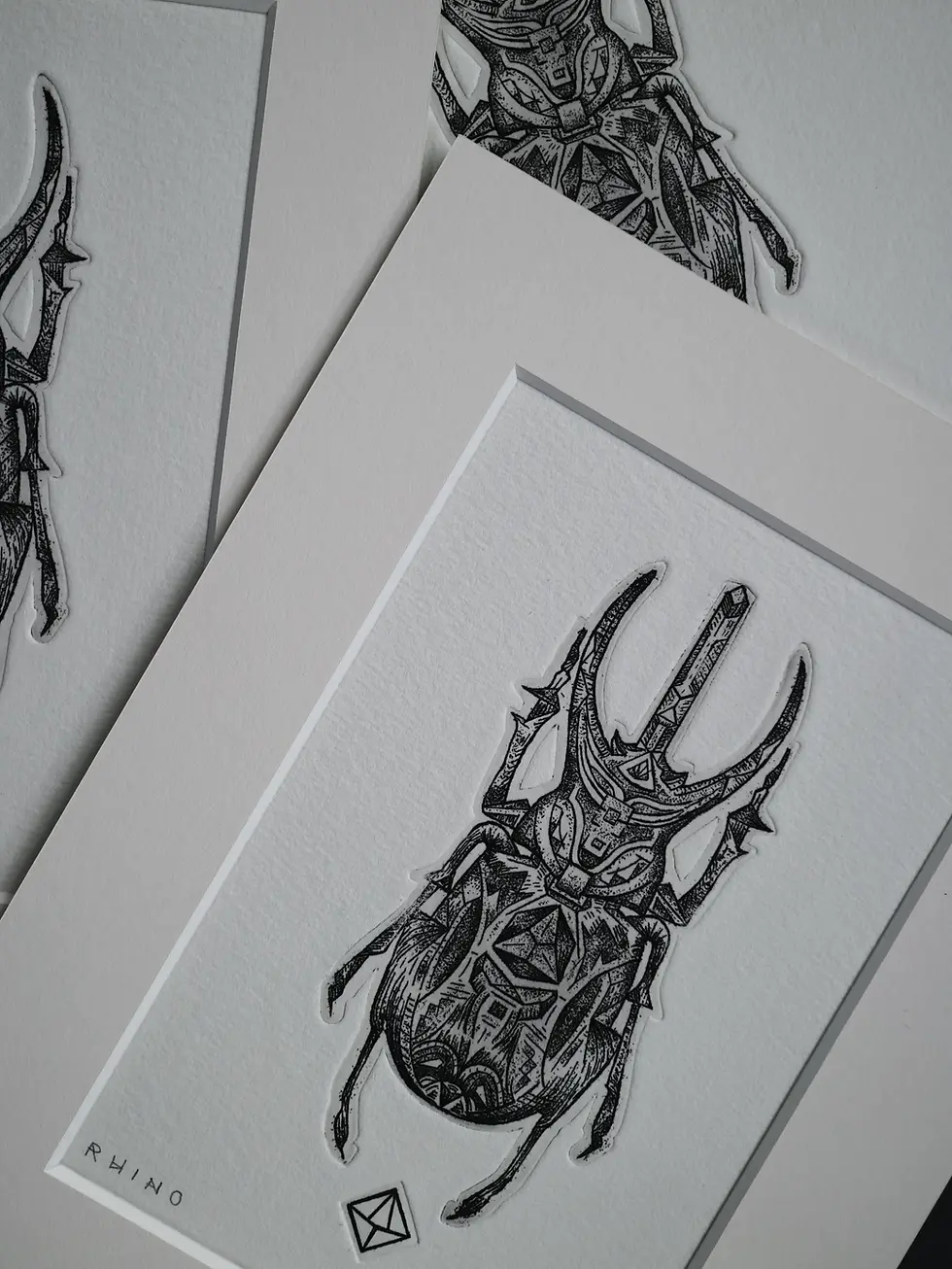 Thumbnail: RHINO. Copperplate Aquatint Etching with Embossing. Original Intaglio Print. Dionne Marshall of Punctured Artefact.