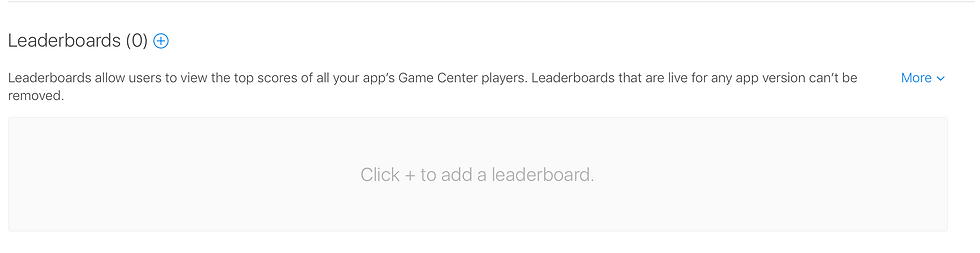Screenshot from App Store Connect showing where to add leaderboards to an app