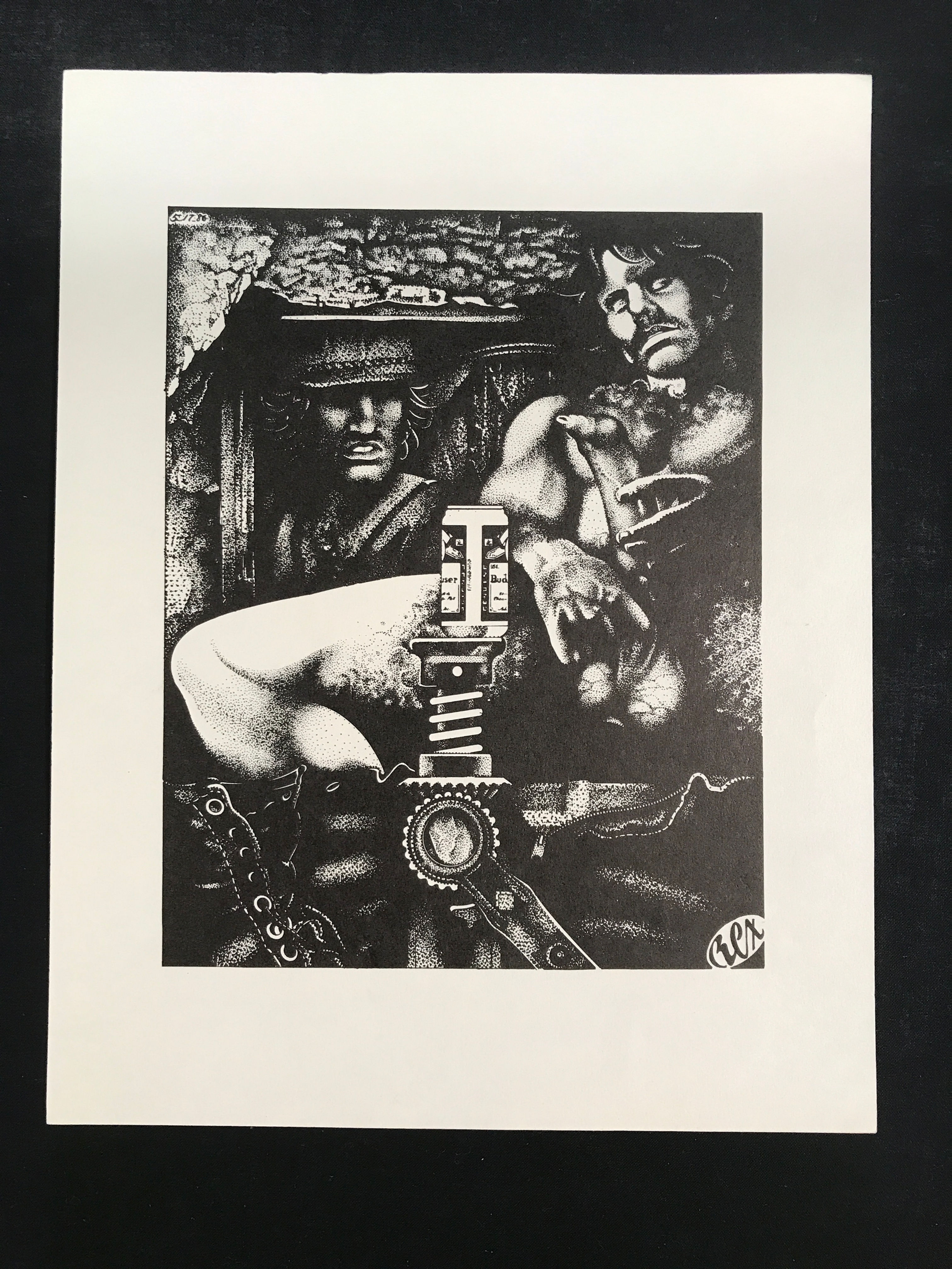 REX Pointillism Gay Art Print 8.5x11 Budweiser Can Maasturbation 1986 #1290