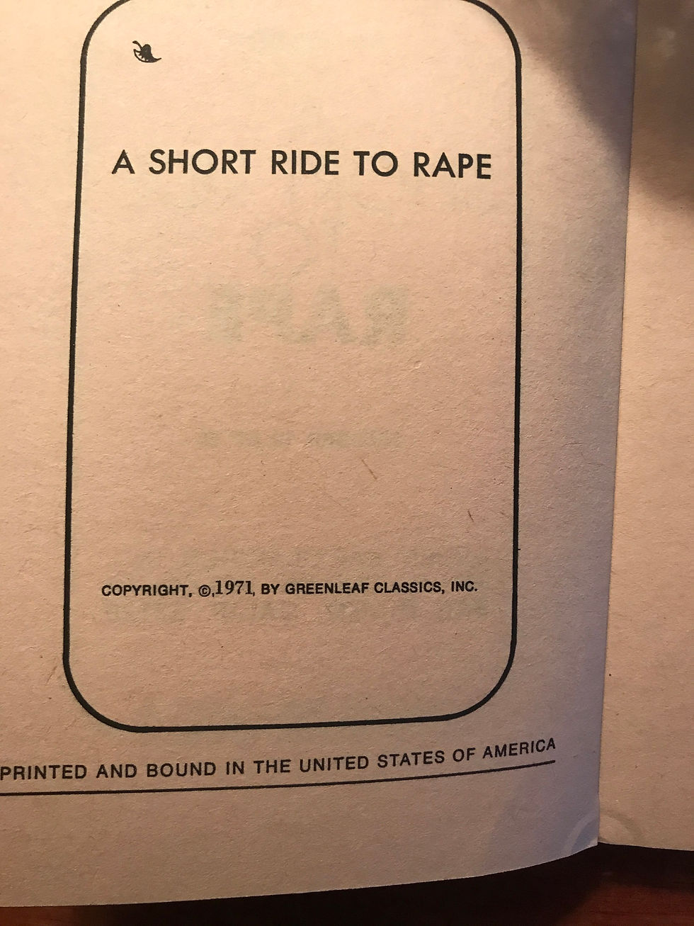 Thumbnail: Vintage 1971 Pulp Sleaze Book “A SHORT RIDE TO RAPE" A Greenleaf Classic NK-1950