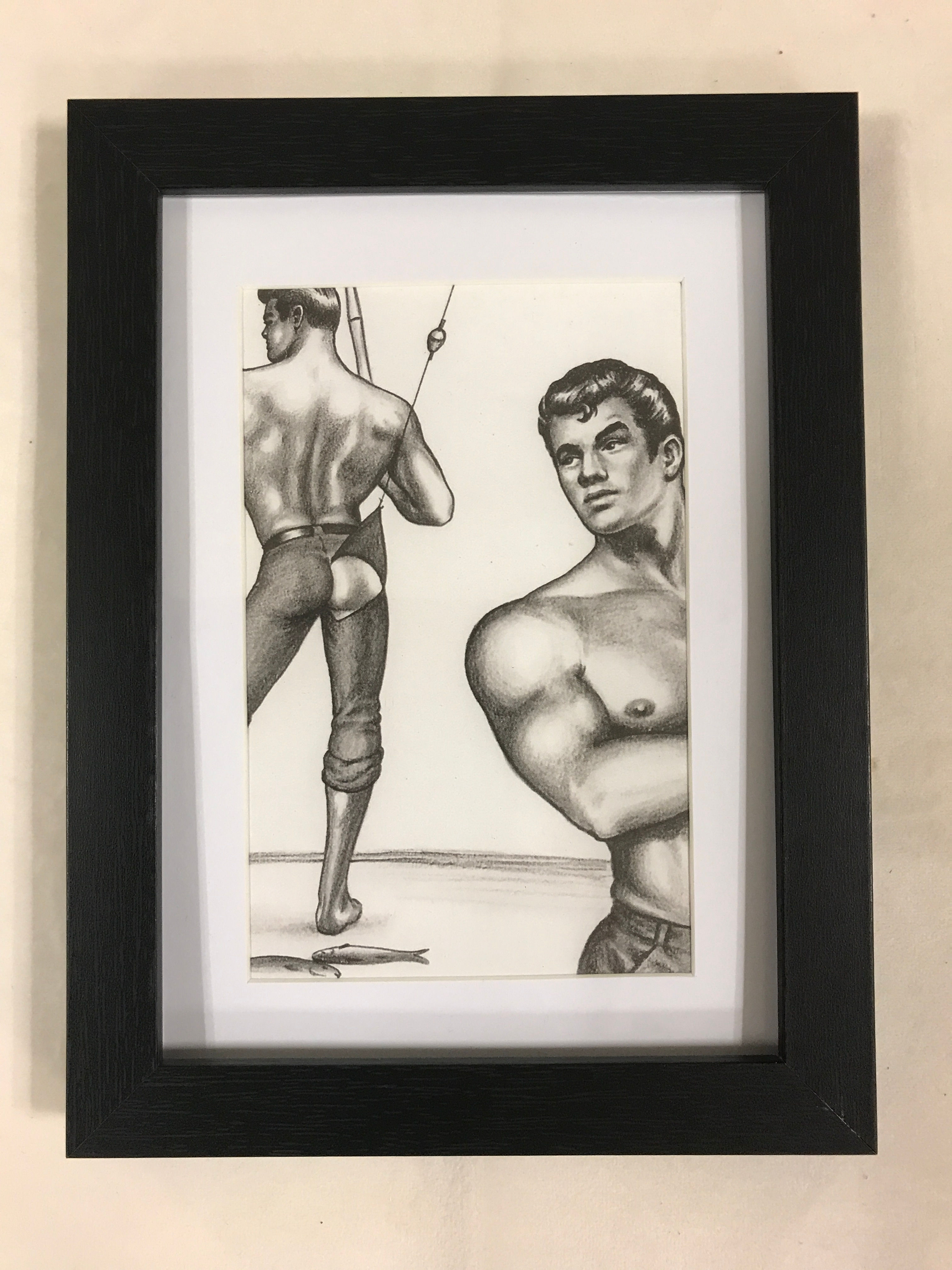 Tom of Finland Matted and Framed Postcard Print 6” x 8” Gone Fishing