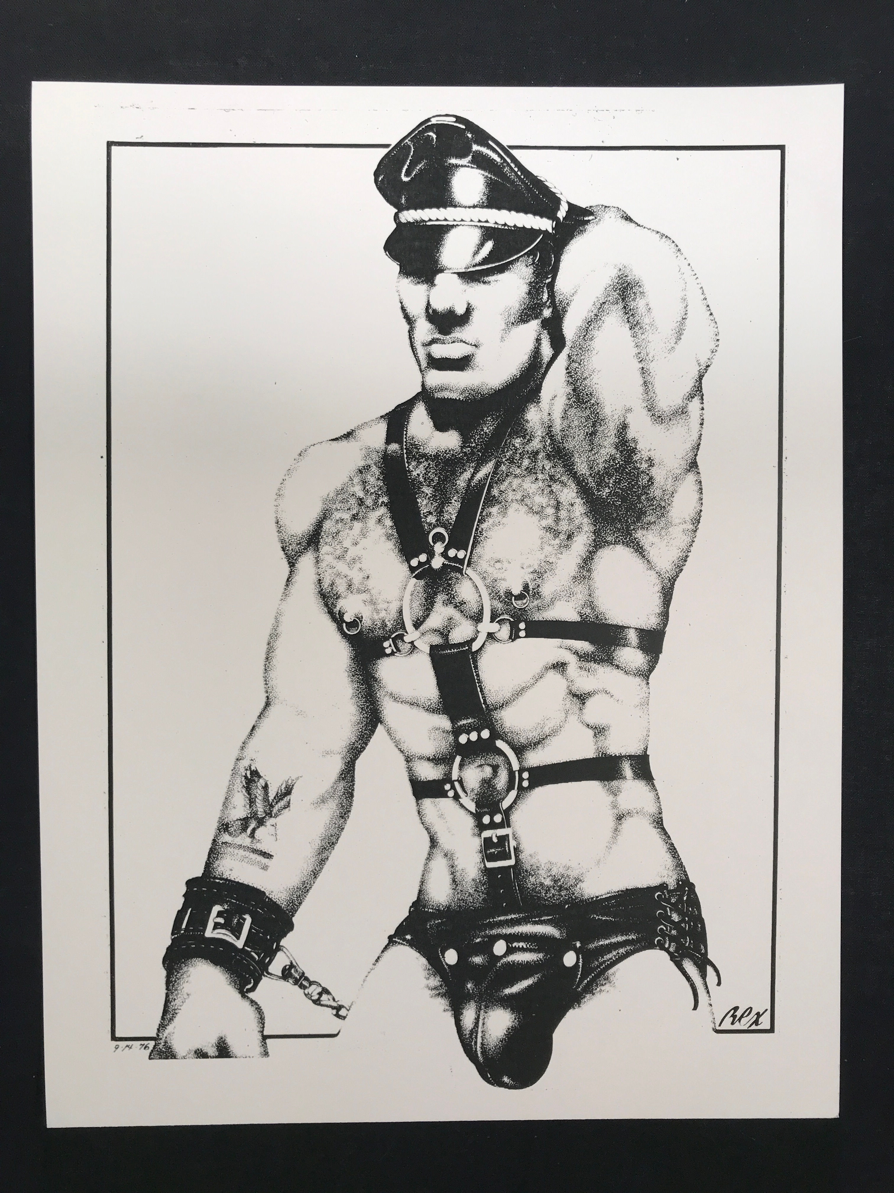 REX Pointillism Gay 1976 Art Print 8.5x11 Leather Man Harness Jock #3208