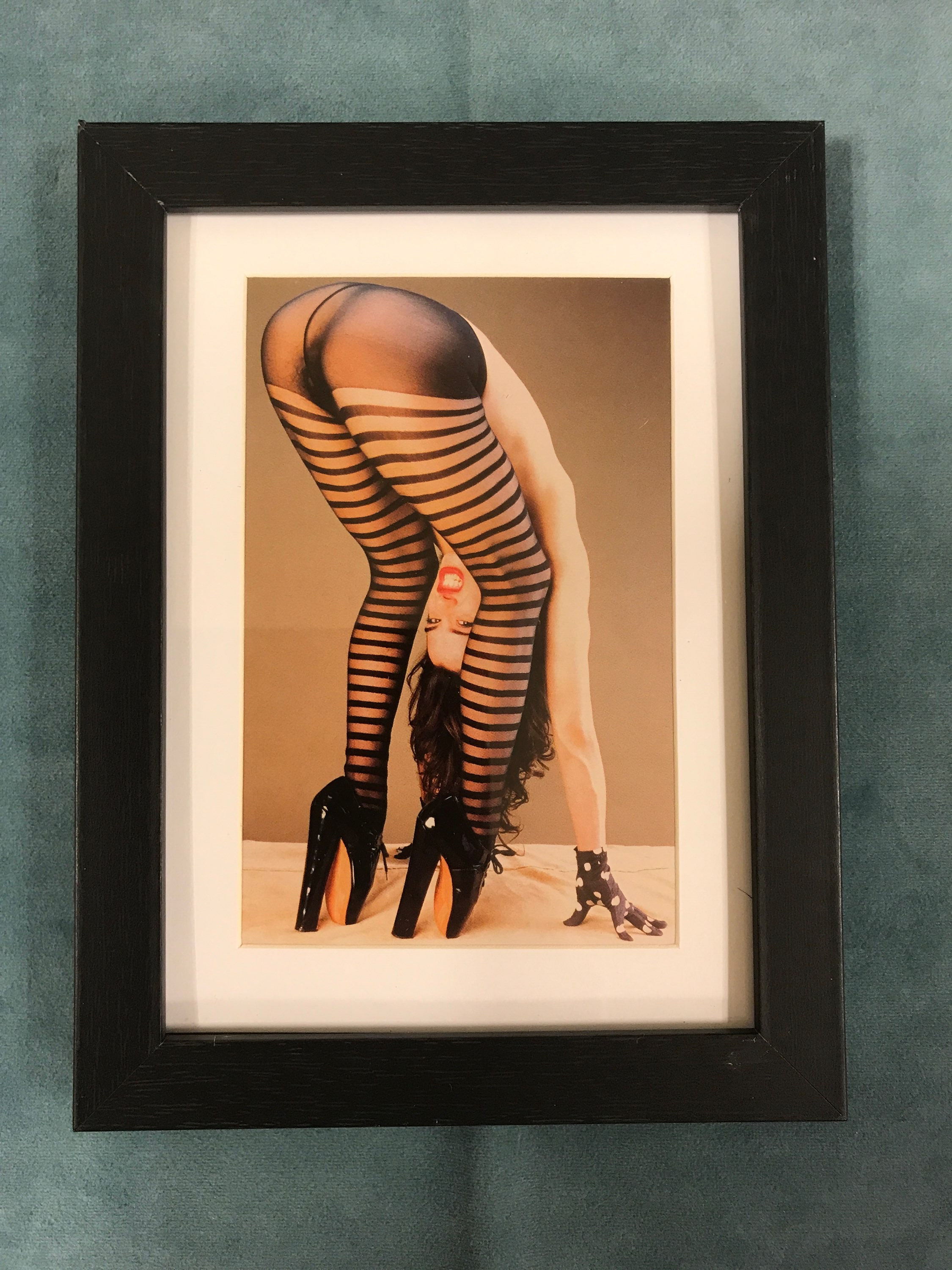 FETISH GIRLS Matted & Framed Art Postcard Print by Eric Kroll “Linda in Stripes”