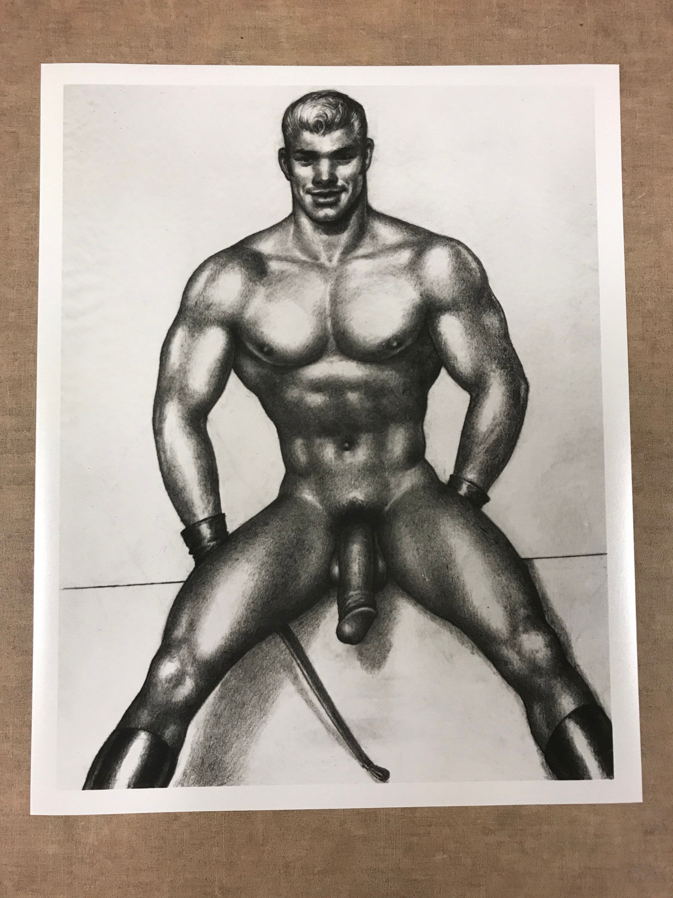 Vintage Tom of Finland Photograph Print "Handsome Muscle Man with Crop" 1980's