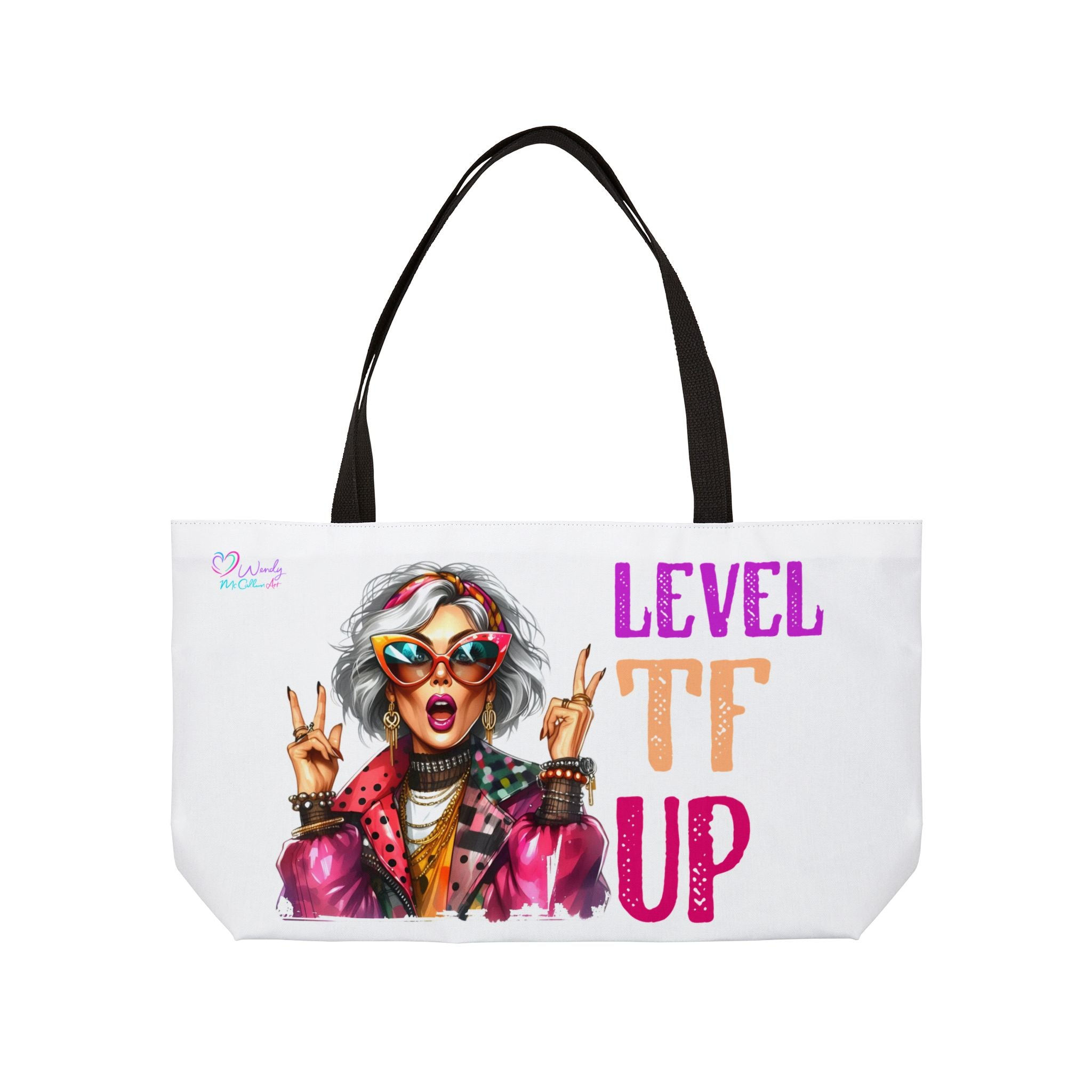 Weekender Tote Bag — "Level TF Up" Funny Retro Grandma Graphic Tote