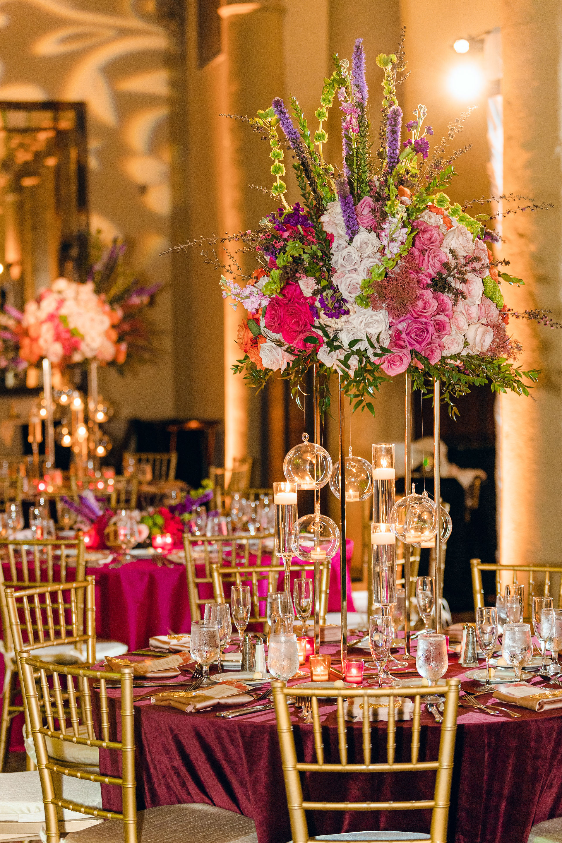 Indoor wedding centerpiece for Melissa Davis Designs