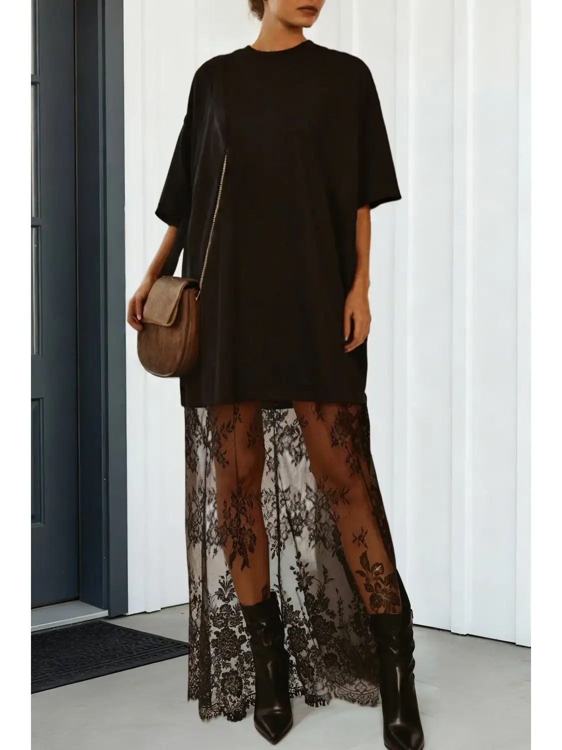 Las Floral Lace Patchwork T Shirt Maxi Dress (S-Xl)