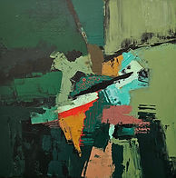 Savanna, square moss green small size acrylic painting, paintings by Sheetal Singh, green abstract painting.