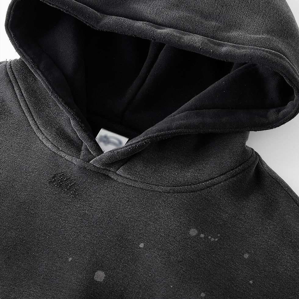 Thumbnail: (Black)Streetwear Unisex Monkey Washed Frayed  Effect Hoodie