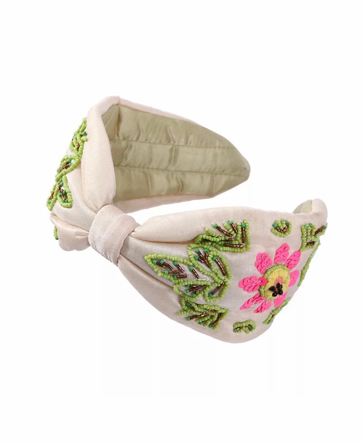 Flower Beaded Headband - Cream