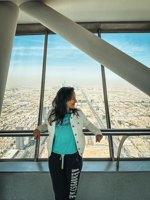 Riyadh cityscape from Kingdom Tower Sky Bridge at night