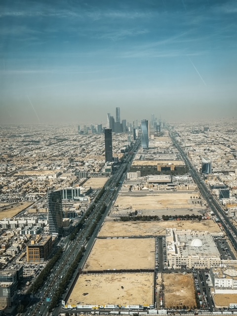 Riyadh cityscape from Kingdom Tower Sky Bridge at night