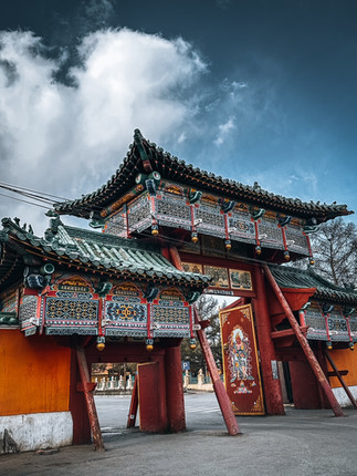 Golden-roofed Ghandan Kiid Monastery with intricate Buddhist statues and architecture