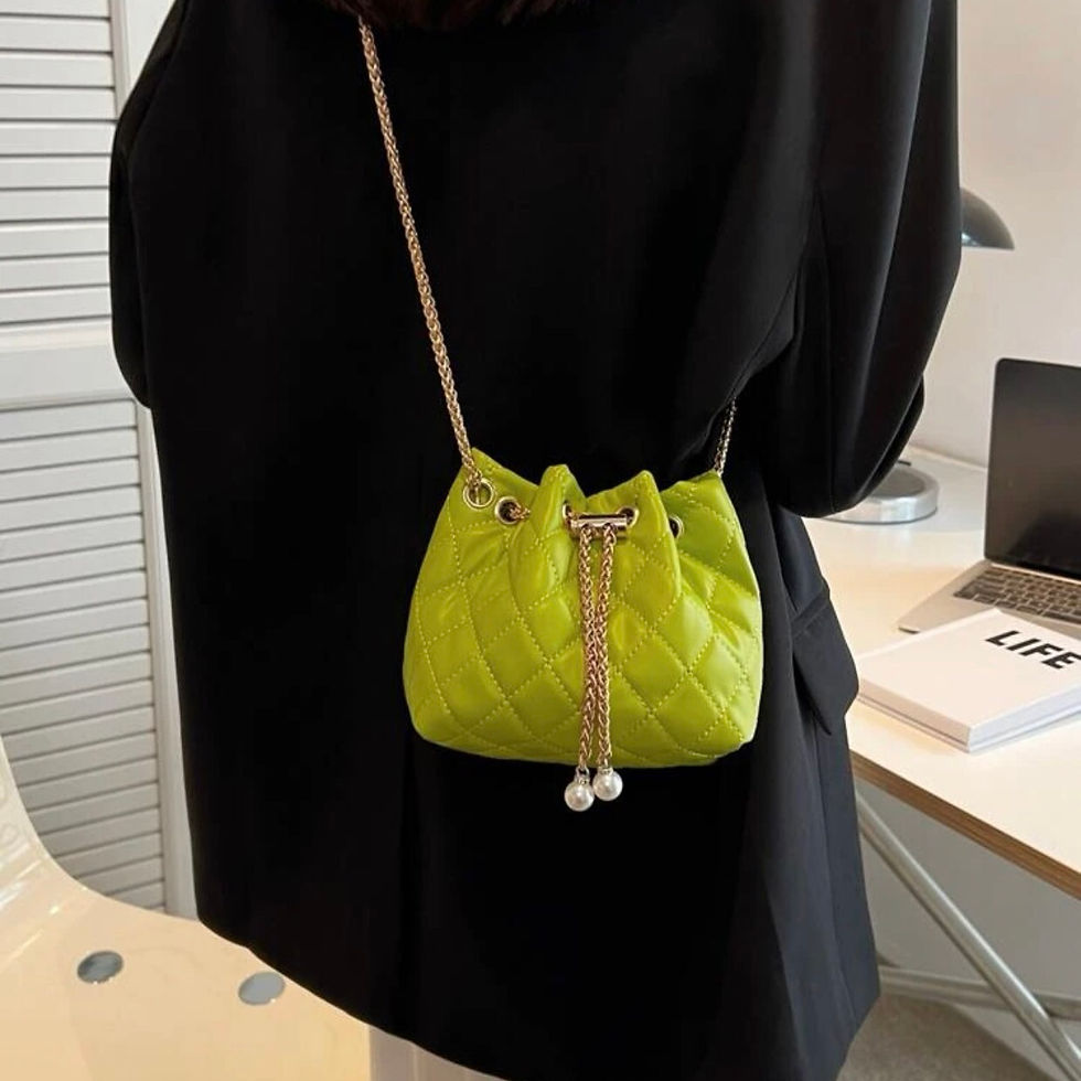 Thumbnail: Mini Q Chain Bucket Bag - Bright Olive 