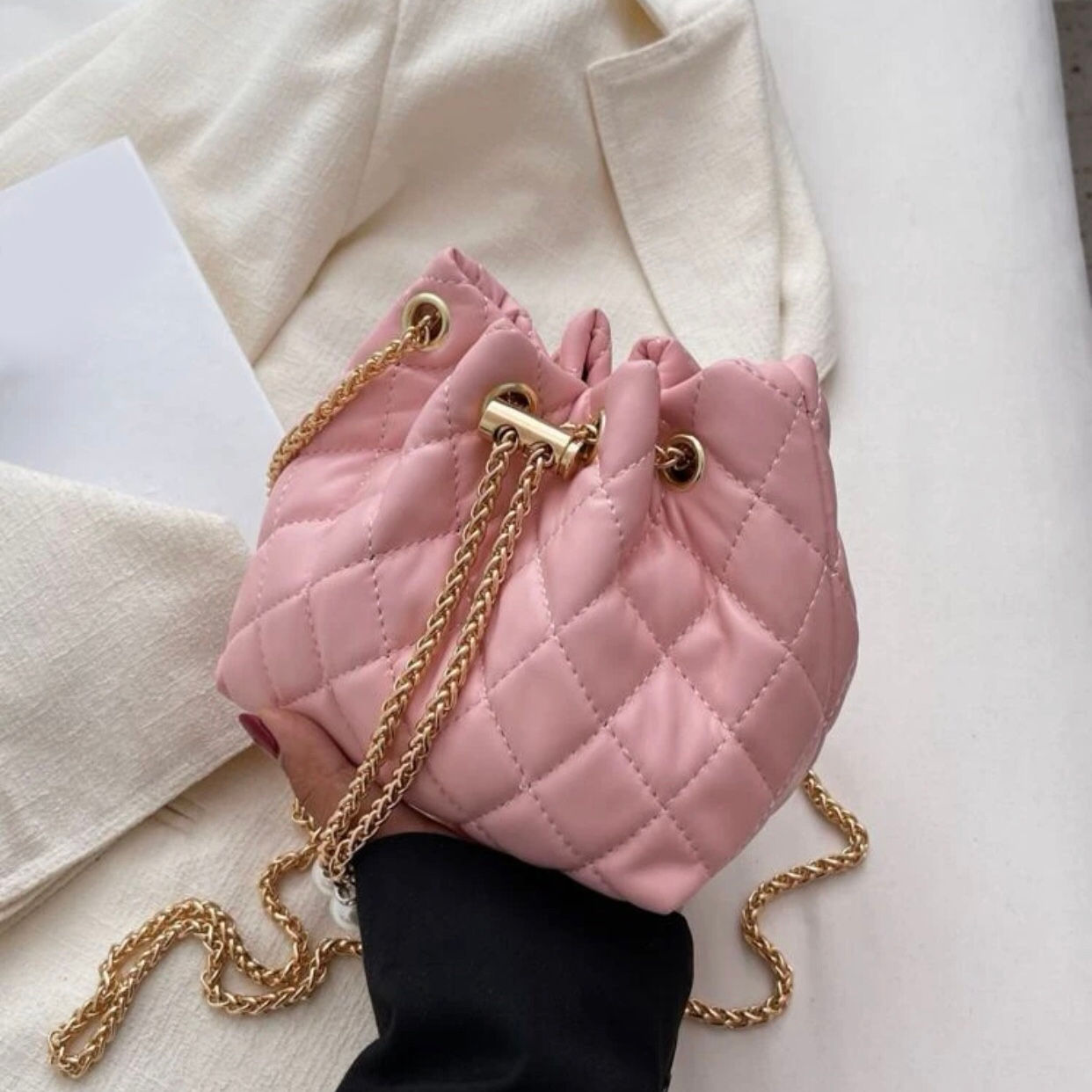 Mini Q Chain Bucket Bag - Baby Pink 