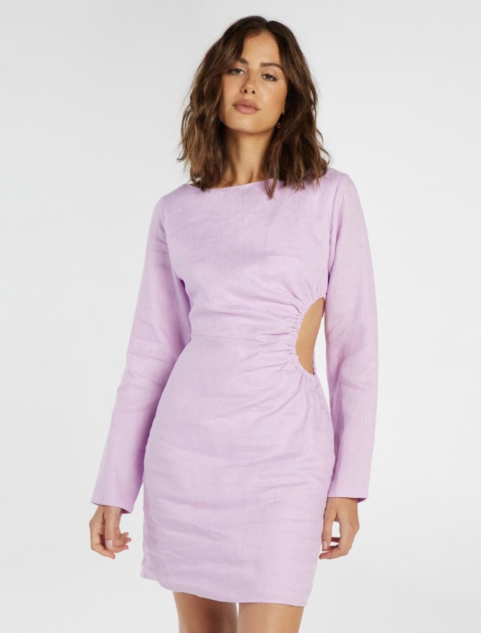 Thumbnail: Willow Linen Mini Dress - Lilac
