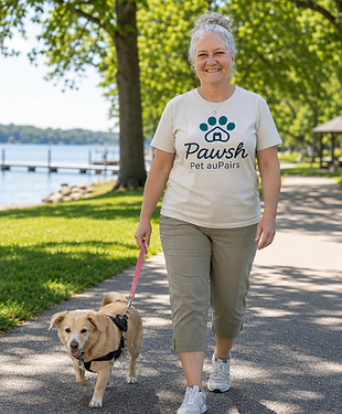AI generated image from real photos of Tami walking a client dog