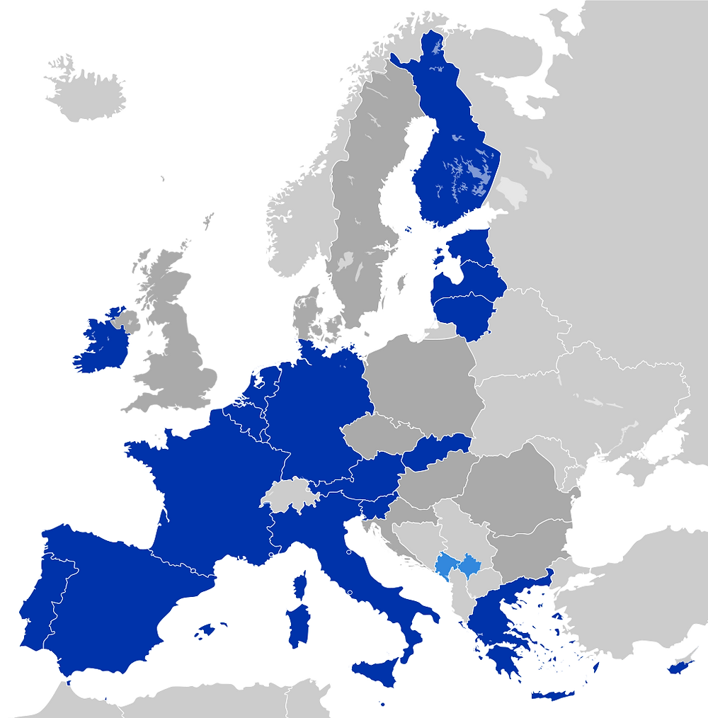 Pays ayant adopté l'euro. Image: Domaine public.