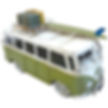 Hippie Van Green with Surfboard and Luggage Trunk
