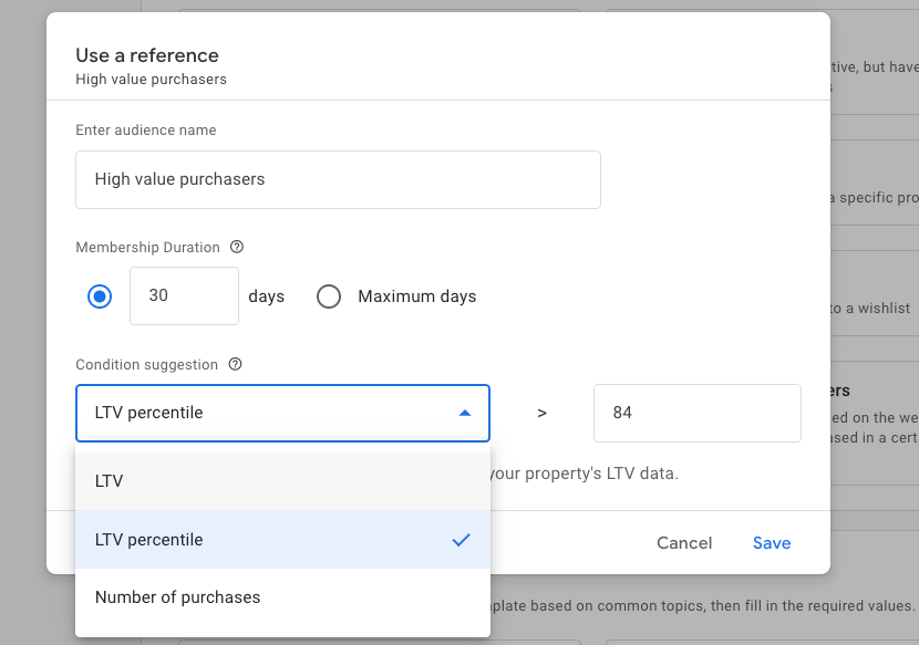 GA4 high value purchasers audience