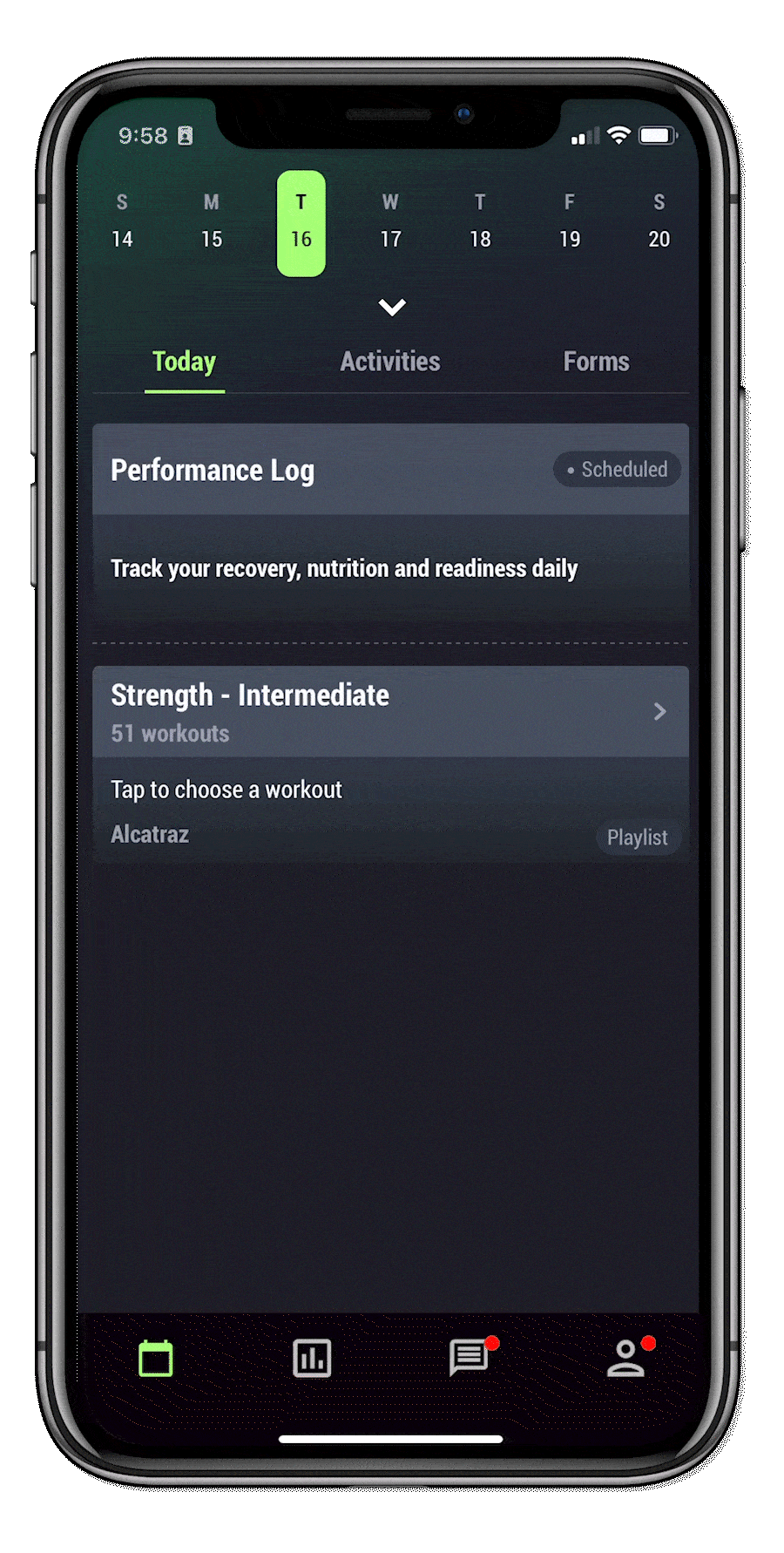 Animated GIF showcasing an at-home rehab training app interface. The first scene displays the app's welcome screen with a fri