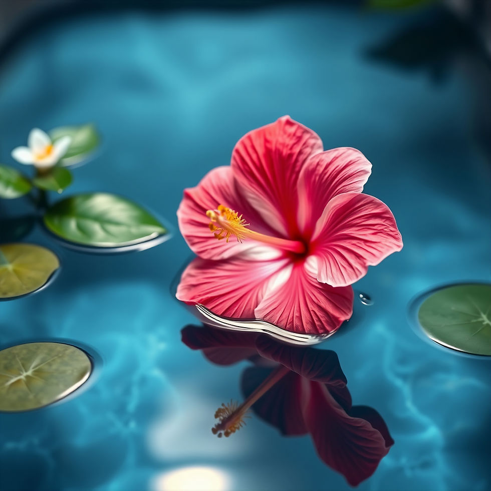 Hibiscus floating in water with a spa background.jpg