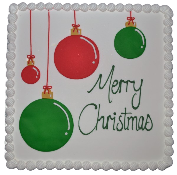 Bespoke celebration cake with colorful bauble decorations, crafted in Solihull, West Midlands.