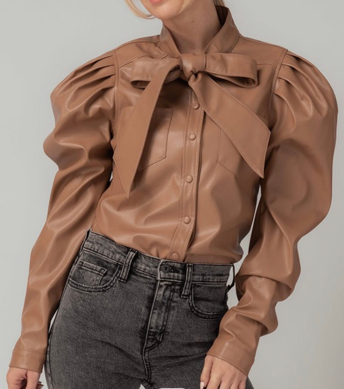 En”Tie” Cing Vegan Leather Top