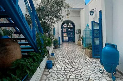 Sidi Bou Said hangulatos kék-fehér udvara - tunéziai kirándulás a HELLÓ TUNÉZIA - MSC Euribia hajóút