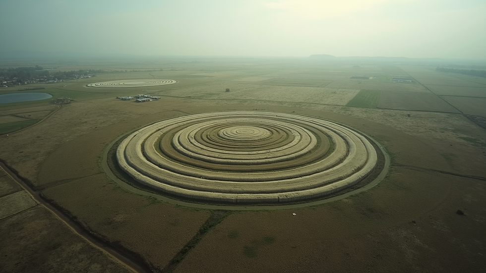 High angle view of large circular patterns in landscape