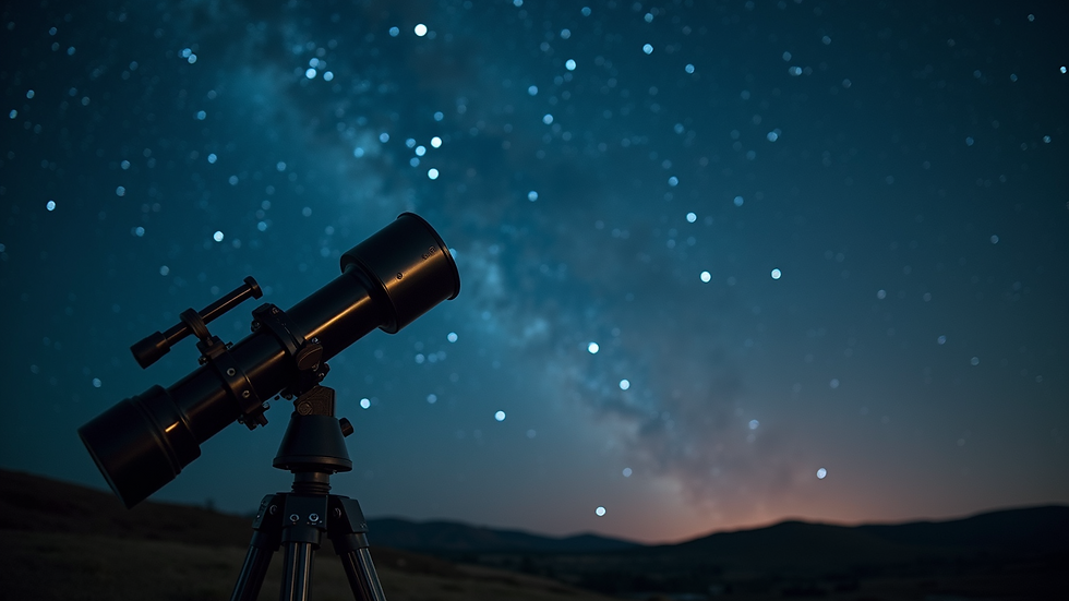 Eye-level view of a telescope set against a backdrop of bright stars