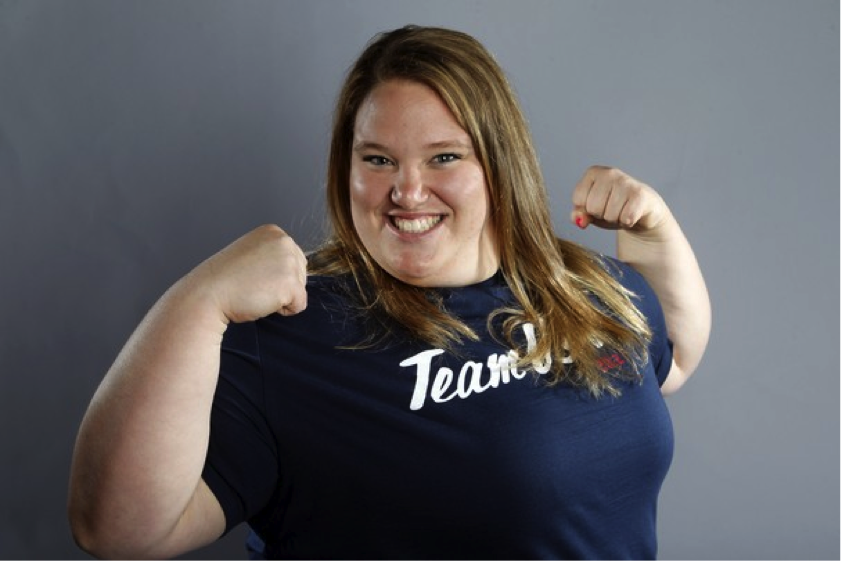 Holley Mangold, Olympic athlete, member of the 2012 U.S. Weightlifting team. Her personal record in the combined snatch and clean-and-jerk is 562.2 pounds. With obesity defined as a disease, she is by definition unhealthy. Photo credit: Scripps Howard News Service.