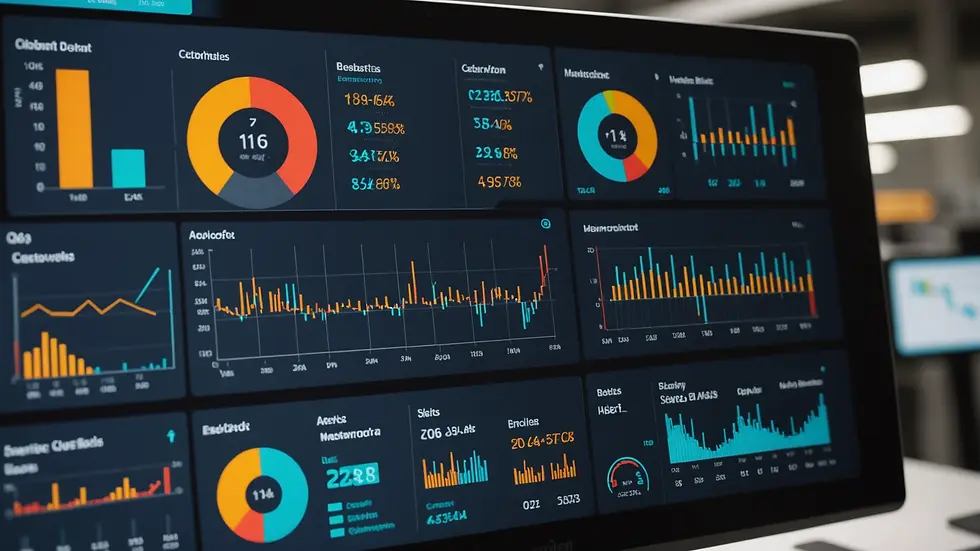 Close-up view of a data visualization dashboard displaying manufacturing performance metrics