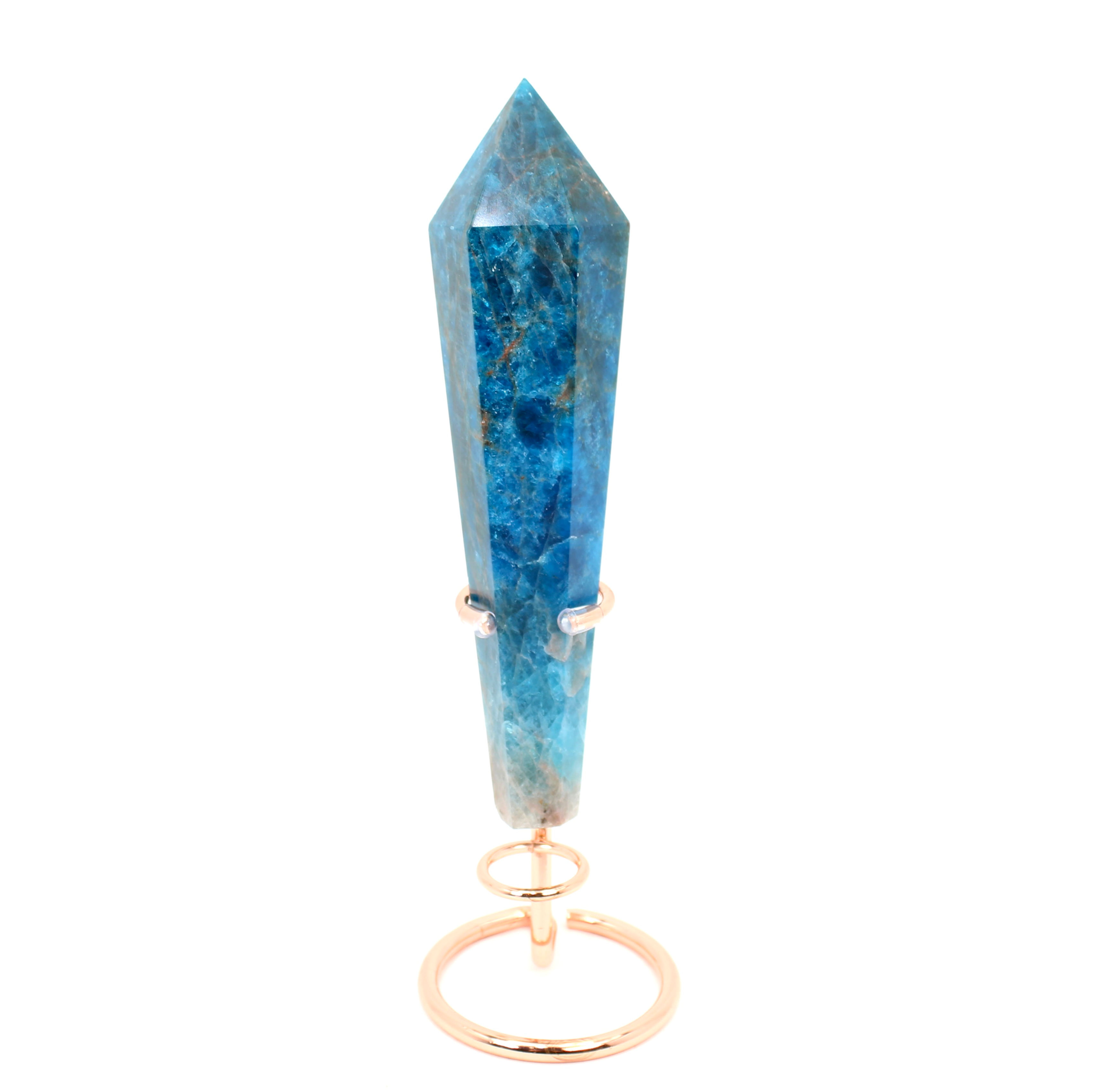 Blue Apatite Crystal Wand on Stand