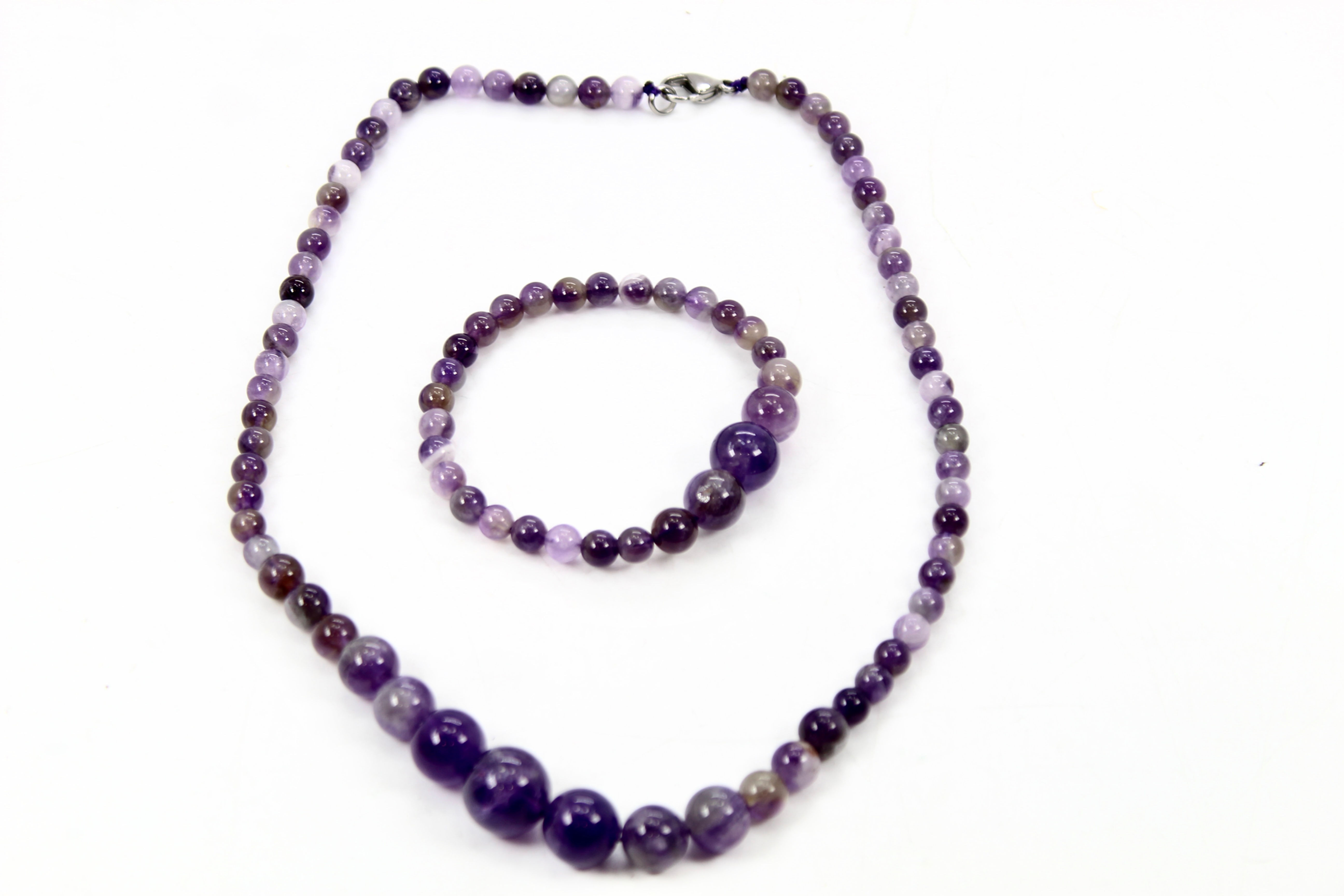 Amethyst Bead Necklace and Bracelet Set