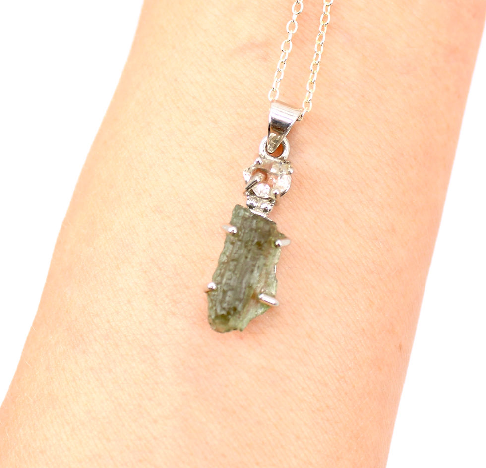 Thumbnail: Moldavite and Herkimer Genuine and Rare 925 Sterling Silver Pendant