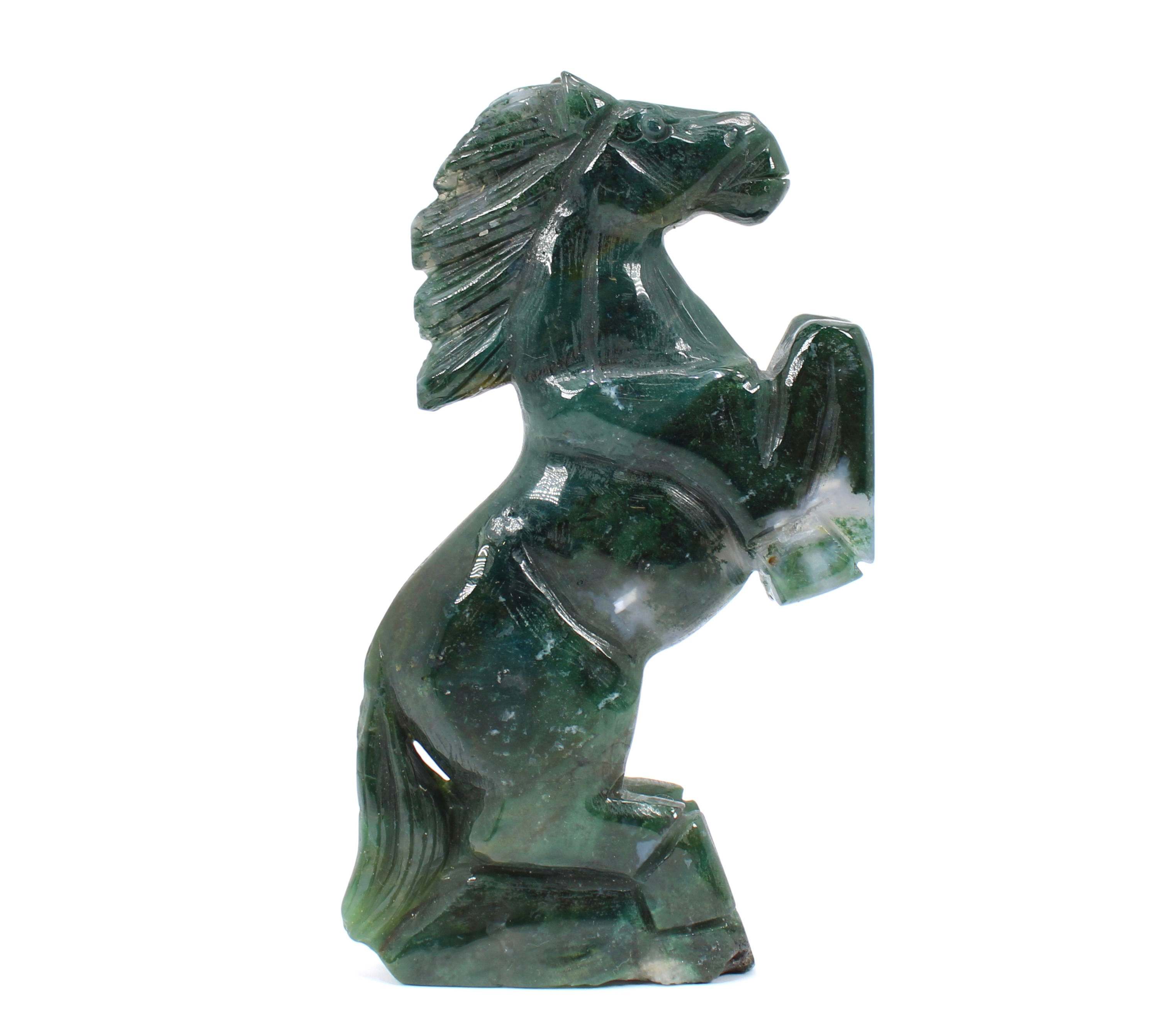 Moss Agate Horse Carving