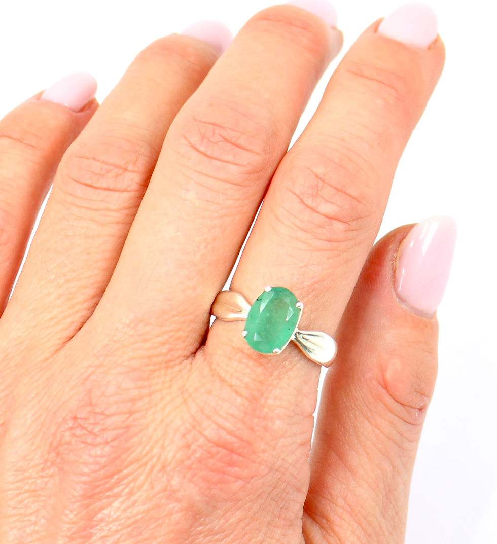 Thumbnail: Emerald 925 Sterling Silver 3 Carat Faceted Ring (R/8.5)