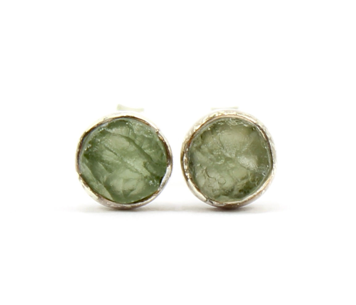 Moldavite 925 Sterling Silver Studs - Genuine