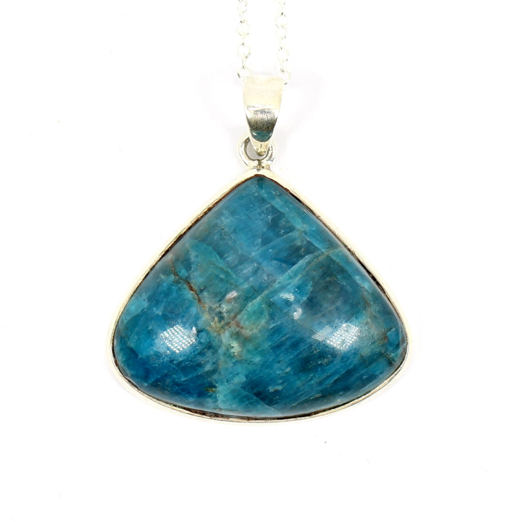 Blue Apatite Triangle 925 Sterling Silver Pendant