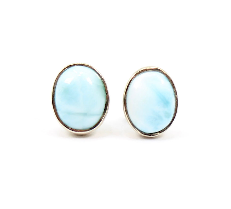 Larimar 925 Sterling Silver Stud Earrings