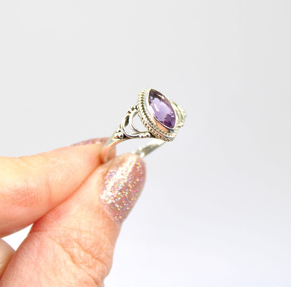 Thumbnail: Amethyst 925 Sterling Silver Handmade Ring Size O/ 7
