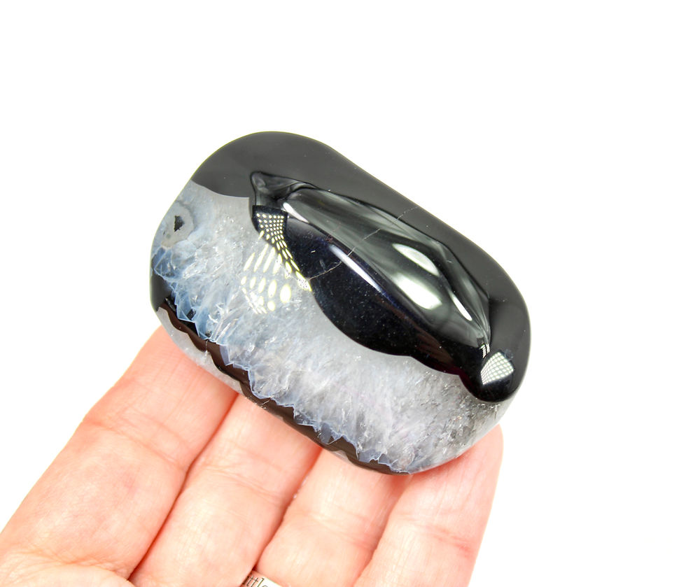 Thumbnail: Black Banded Agate Palmstone with Quartz