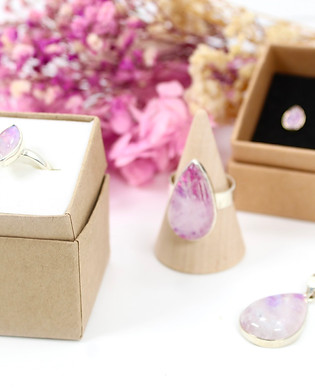 A selection of pink Moonstone crystal sterling silver jewellery