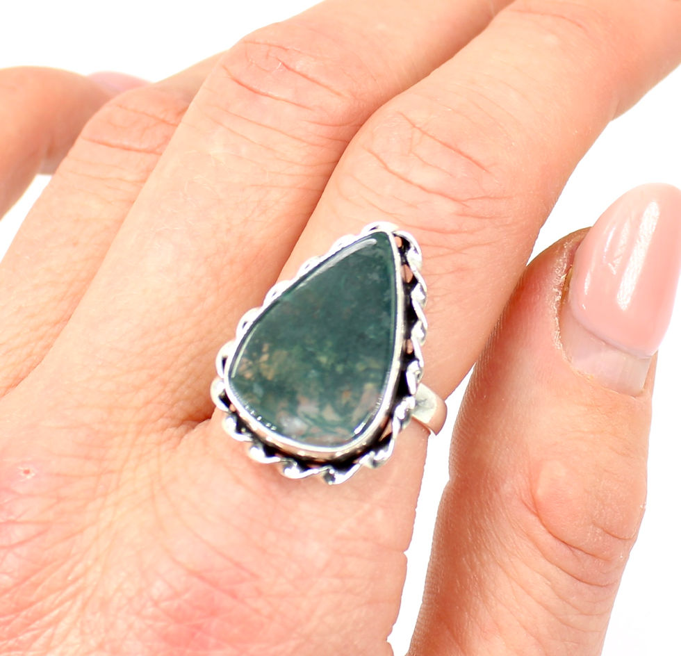 Thumbnail: Moss Agate 925 Sterling Silver Plated Ring (O/7)