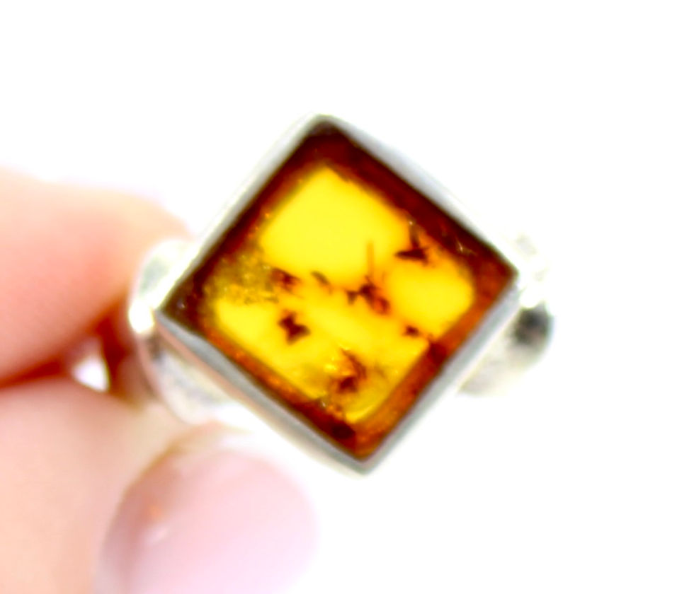 Thumbnail: Gold Amber 925 Sterling Silver Ring (N/6.5)