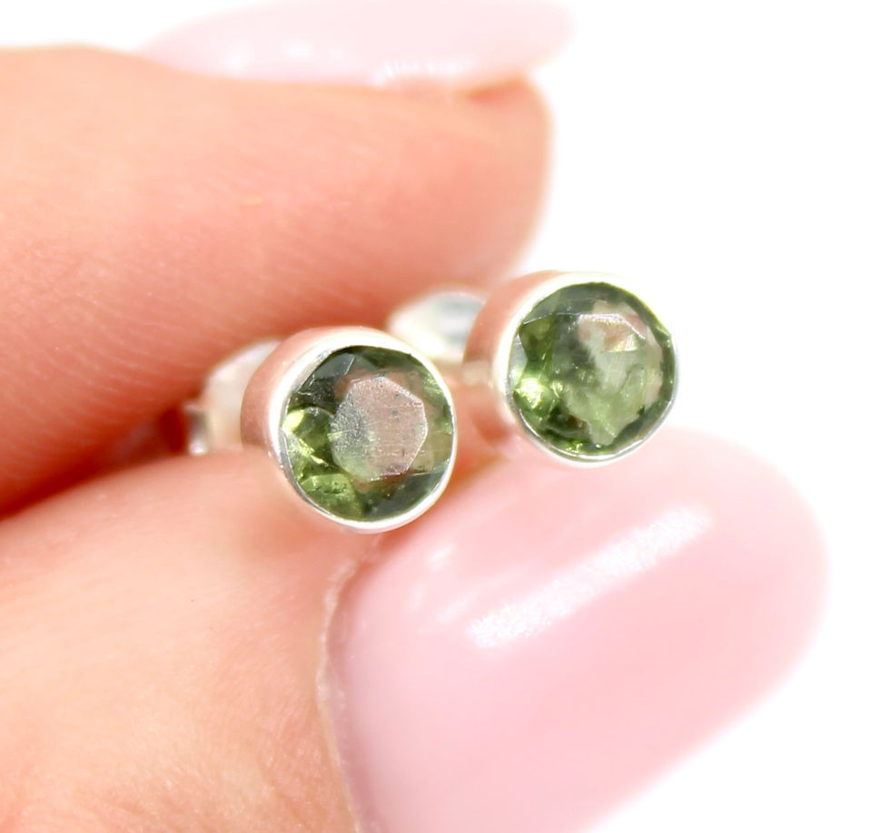Thumbnail: Moldavite 925 Sterling Silver Studs - Genuine
