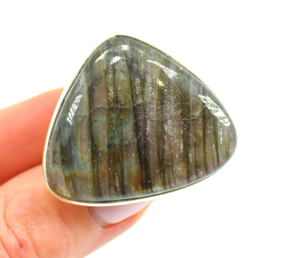 Thumbnail: Labradorite Pink Flash 925 Sterling Silver Ring (S/9)