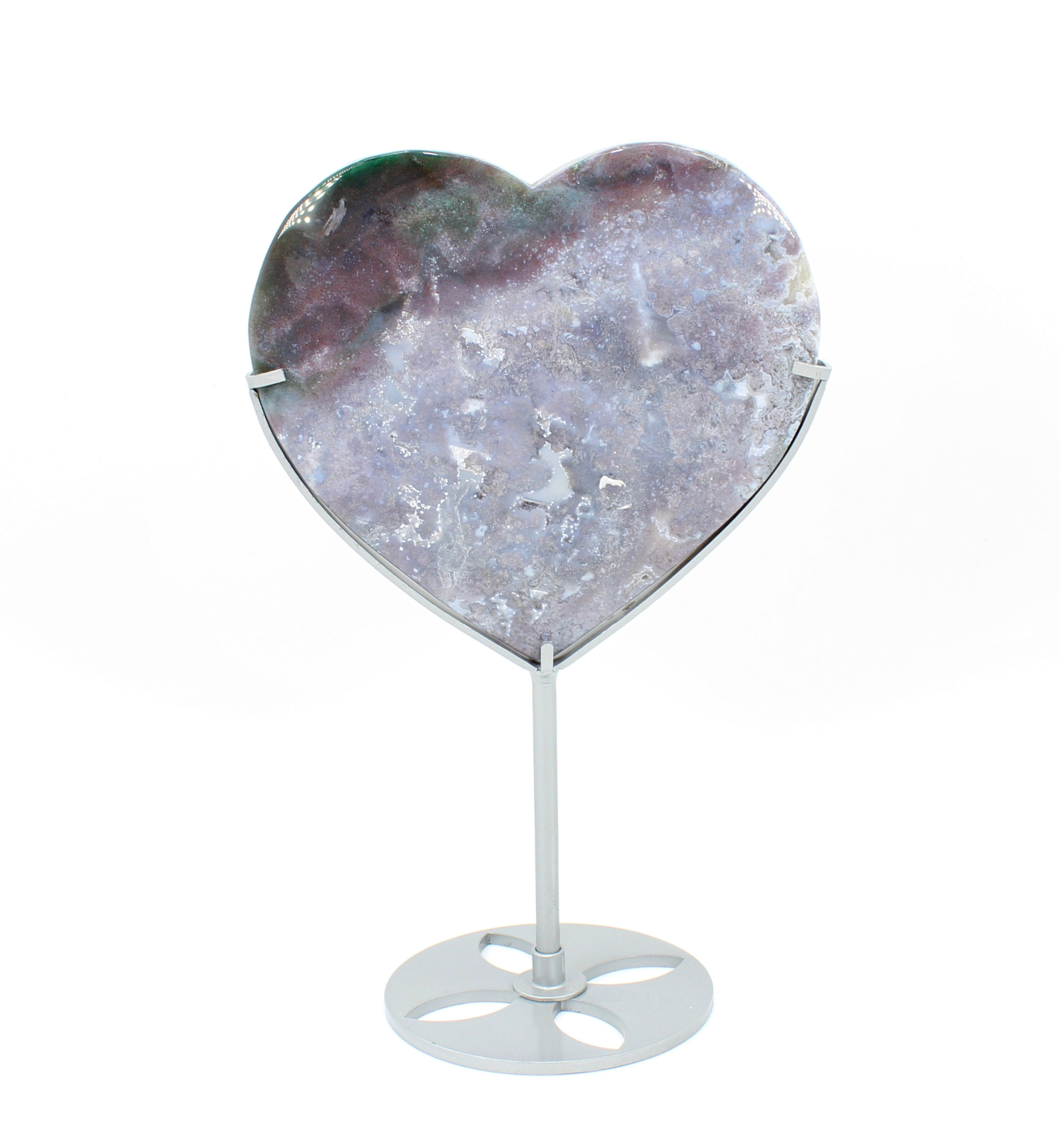 Moss Agate Heart on Stand
